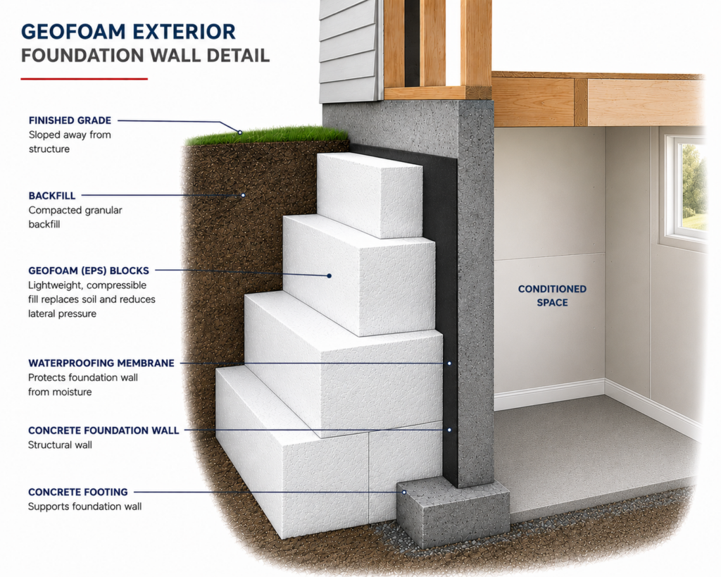 Architectural Detail Image - Expanded Polystyrene Geofoam Foundation Wall