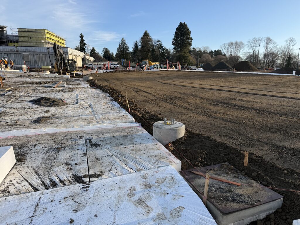 Jobsite view showing geofoam installation and surrounding work area